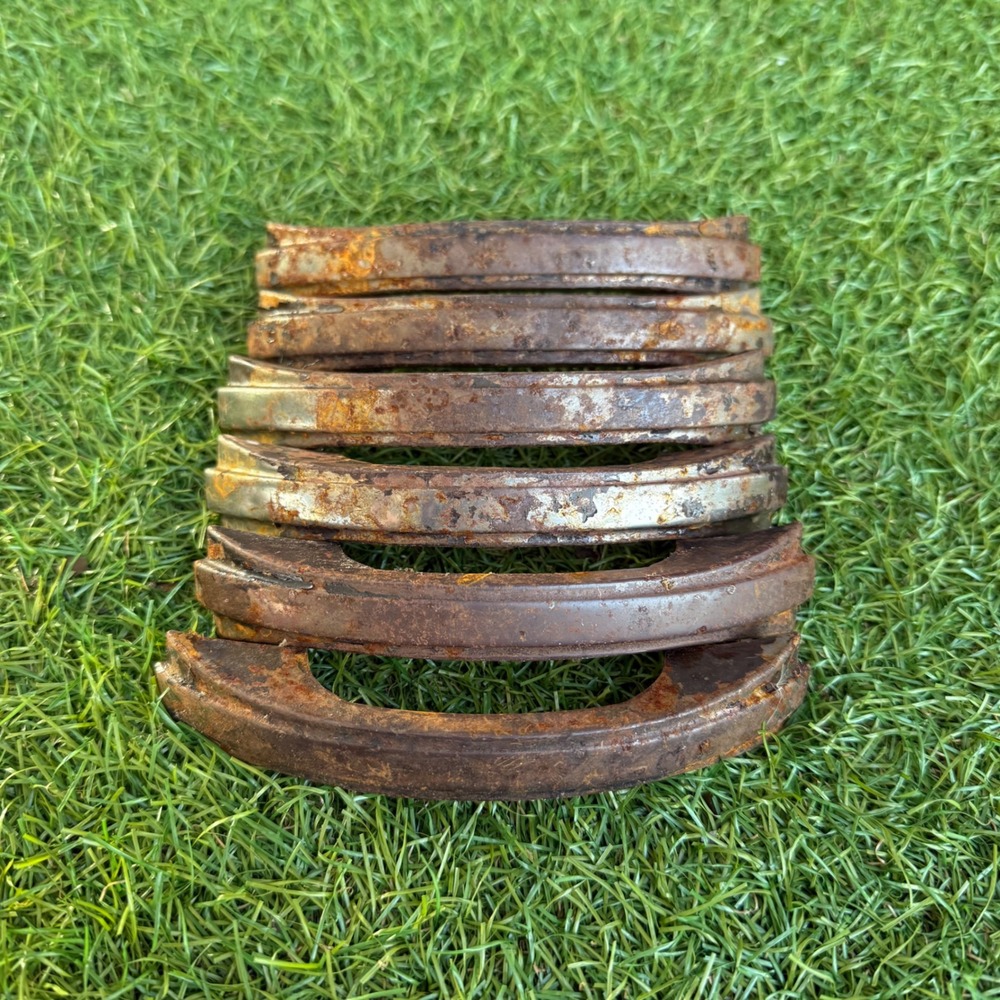 6 Antique Drawer Pull with Rust Dresser Drawers Art Deco Mid-century Scalloped